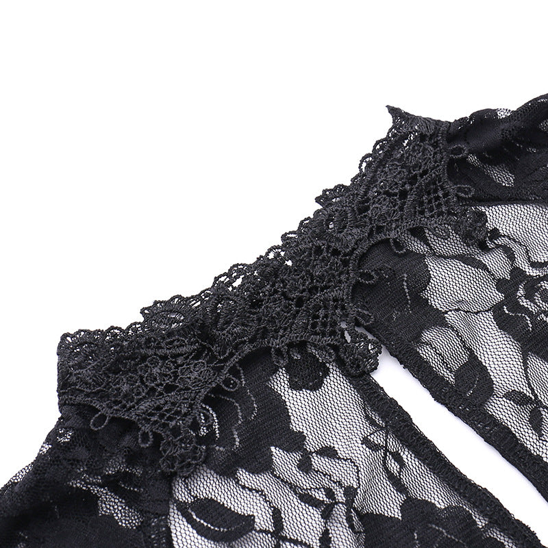 Gothic  Romantic Lace Patchwork Bell Sleeves Long Dress