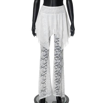 Gothic Fairycore White Lace Patchwork Flare Pants