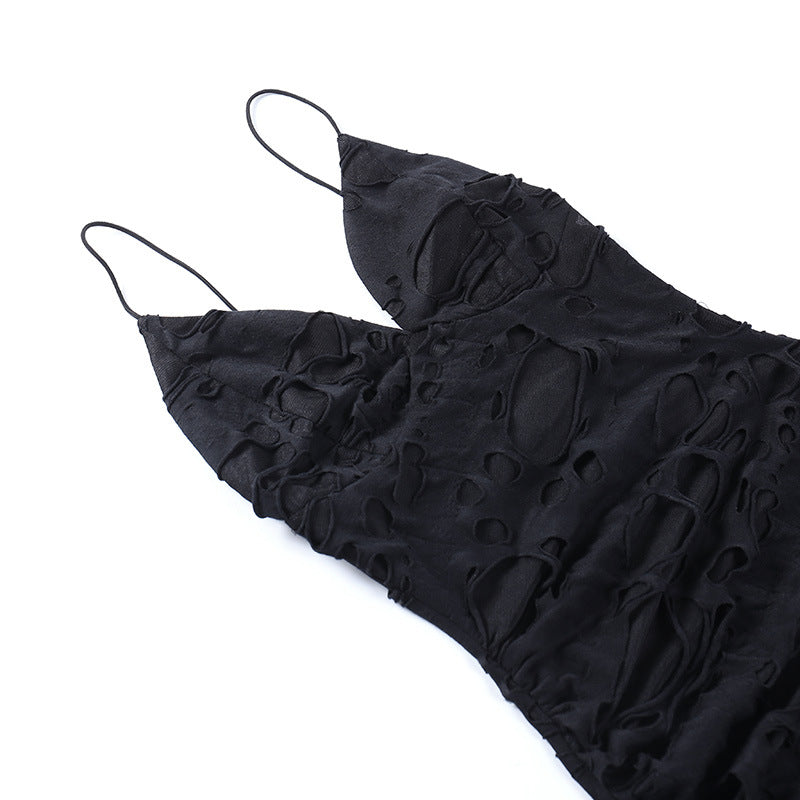 Gothic Alt Goth Tattered Mini Spaghetti Strap Mini Dress