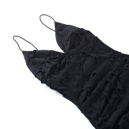 Gothic Alt Goth Tattered Mini Spaghetti Strap Mini Dress