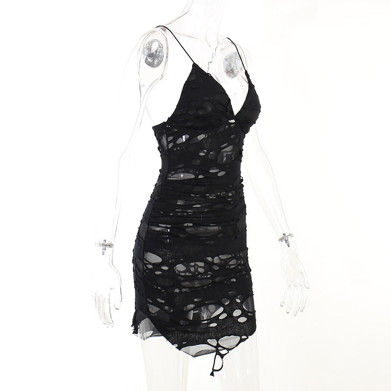 Gothic Alt Goth Tattered Mini Spaghetti Strap Mini Dress
