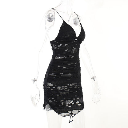 Gothic Alt Goth Tattered Mini Spaghetti Strap Mini Dress