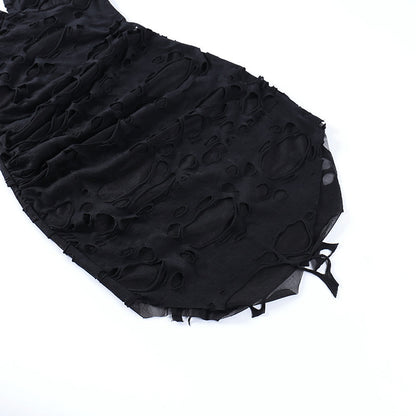 Gothic Alt Goth Tattered Mini Spaghetti Strap Mini Dress