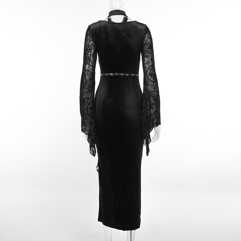 Gothic Romantic Sheer Bell Sleeves Side Slit Suede Bodycon Dress – ROCK 'N DOLL