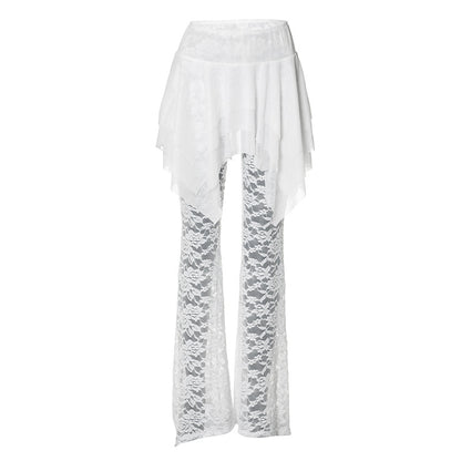 Gothic Fairycore White Lace Patchwork Flare Pants
