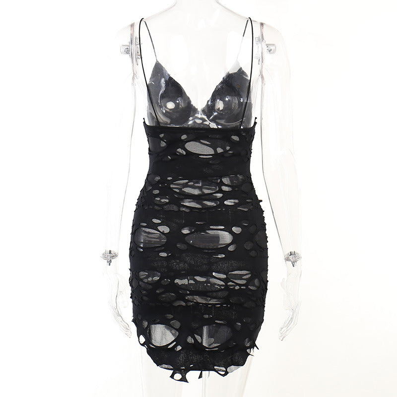 Gothic Alt Goth Tattered Mini Spaghetti Strap Mini Dress