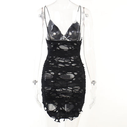 Gothic Alt Goth Tattered Mini Spaghetti Strap Mini Dress