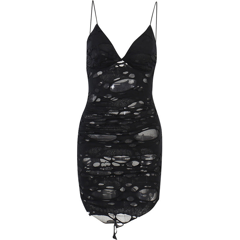 Gothic Alt Goth Tattered Mini Spaghetti Strap Mini Dress