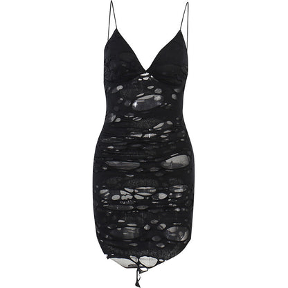 Gothic Alt Goth Tattered Mini Spaghetti Strap Mini Dress