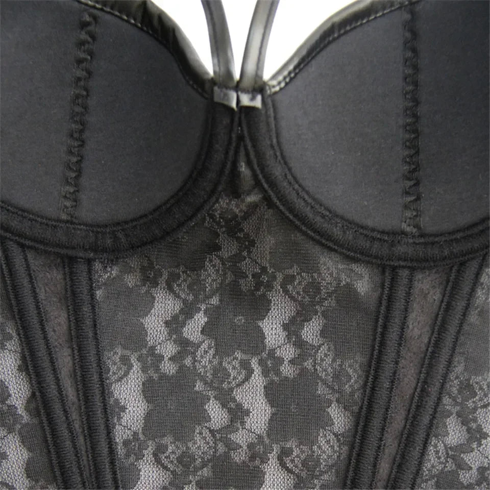 Gothic Faux Leather Lace Corset Bustier Top