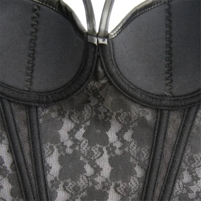 Gothic Faux Leather Lace Corset Bustier Top