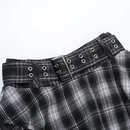 Gothic Grunge Alt Goth Harajuku Black White Plaid Irregular Hem Mini Skirt