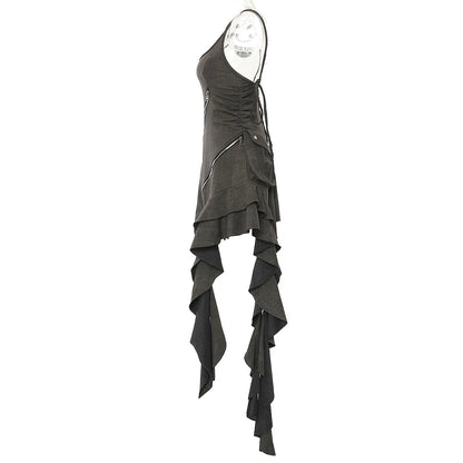 Gothic Y2K Cyber Goth Ruffled Multi Zipper Irregular Mini Dress
