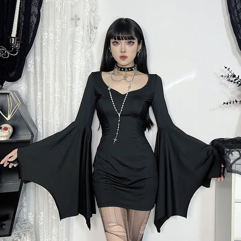 Gothic Bat Wing Sleeves Mini Dress