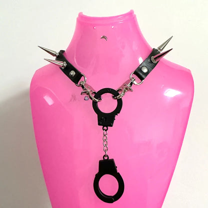 Gothic Y2K Handcuffs Spikes Choker Necklace Alt Goth (available in 2 colors)