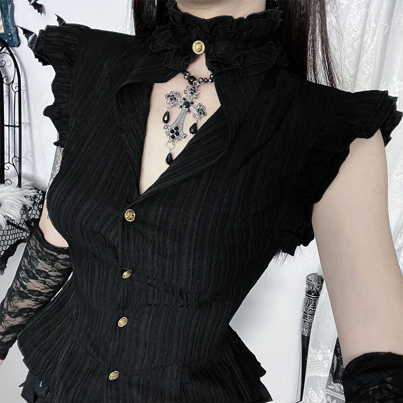 Gothic Classic Slim Wasit Shirt Blouse Top