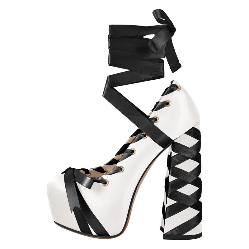 Gothic Lolita Harajuku Bow Ribbon Lace-up Ballet Pumps Platform Heels Shoes (available in 12 colors)