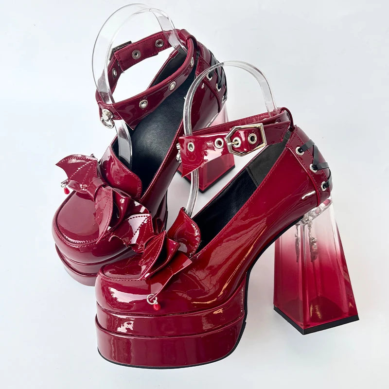Gothic Japanese Lolita Harajuku Y2K Bow Transparent Platform High Heels Baby Doll Shoes (available in 3 colors)
