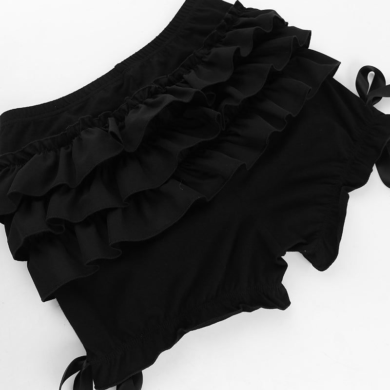 Gothic Alt High Waist Layered Ruffles Bloomer Shorts