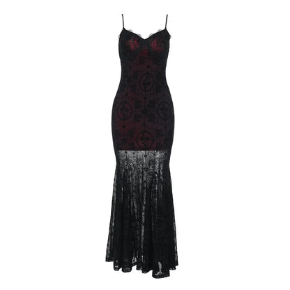 Gothic Alt Goth Dark Vintage Sheer Overlay Spaghetti Strap Dress