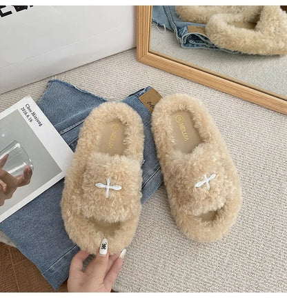 Y2K Cybergoth Faux Fur Slip On Furry Slides Slippers