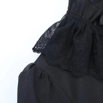 Gothic Victorian Romantic Ruffles Lace Patchwork Short Sleeve Blouse Top