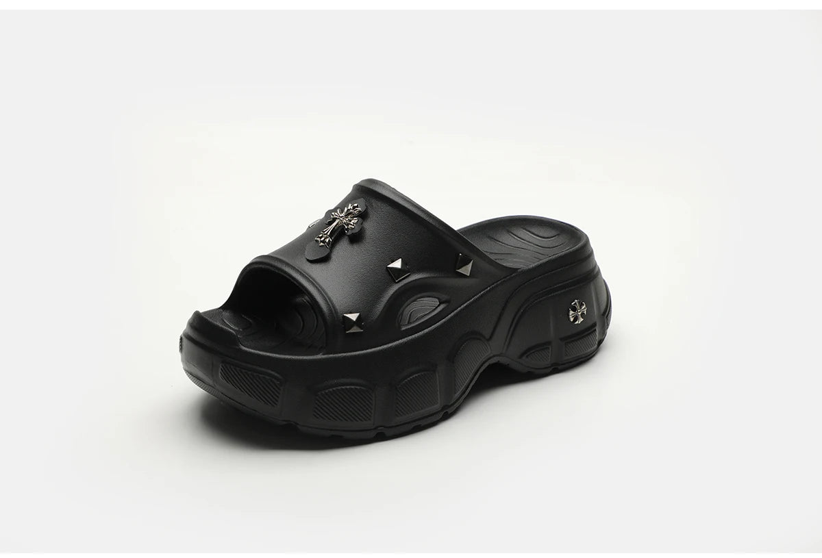 Gothic Alt Goth Cross Outdoor Platform Slippers Sandals (available in 3 colors)