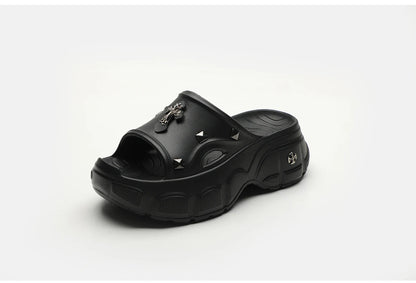 Gothic Alt Goth Cross Outdoor Platform Slippers Sandals (available in 3 colors)