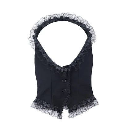 Gothic Alt Goth Halter Lace Trim Corset Waist Coat Top