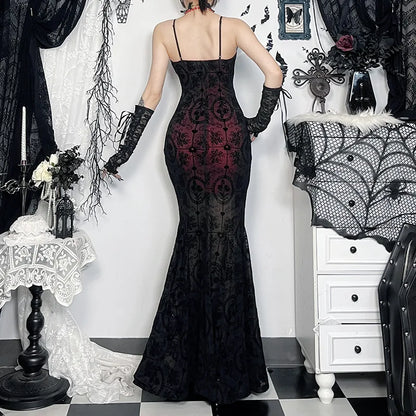 Gothic Alt Goth Dark Vintage Sheer Overlay Spaghetti Strap Dress