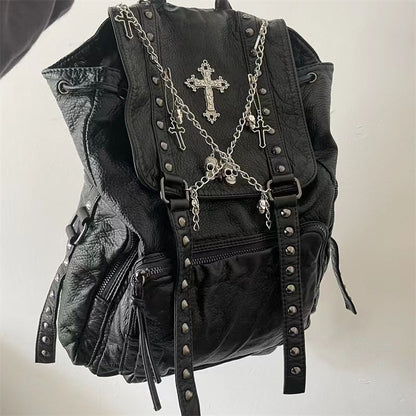 Gothic Y2K Cross Skeleton Chain Backpack Bag