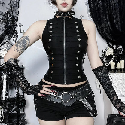 Gothic Punk Harajuku Double Button Zipper Sleeveless Top