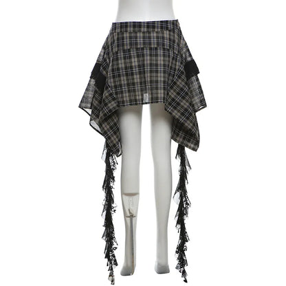 Alt Gothic Y2K Plaid Irregular Design Mini Skirt