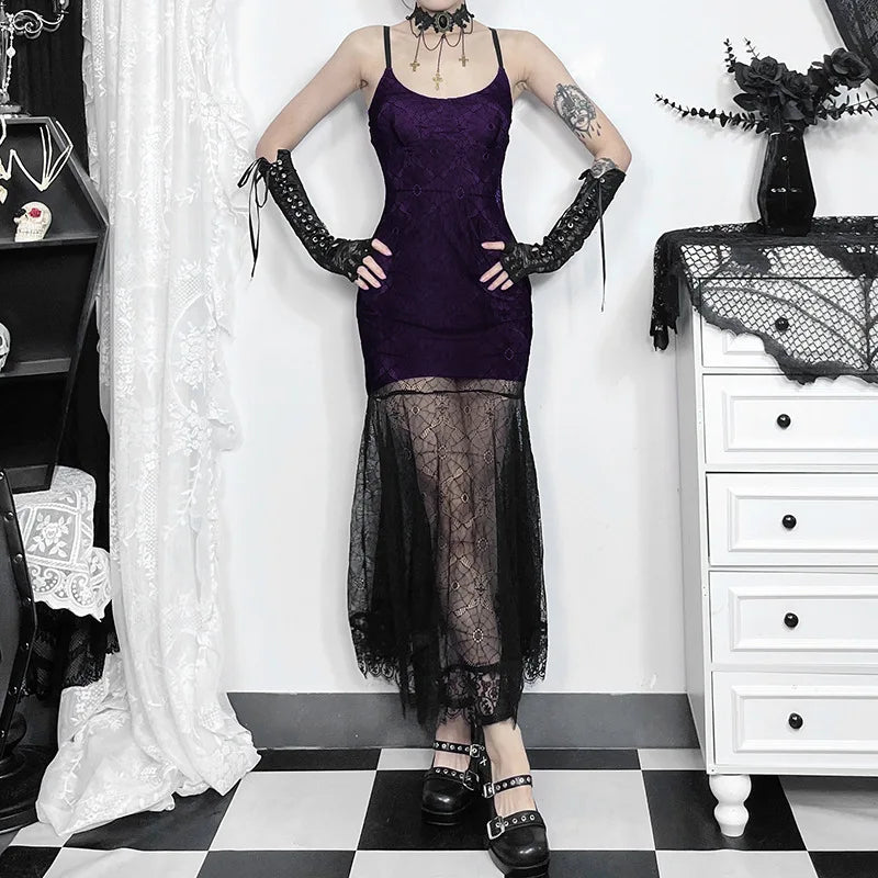 Gothic Romantic Lace Overlay Dress (available in 3 colors)