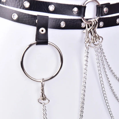 Gothic Faux Leather Multi Strap Chain Belt