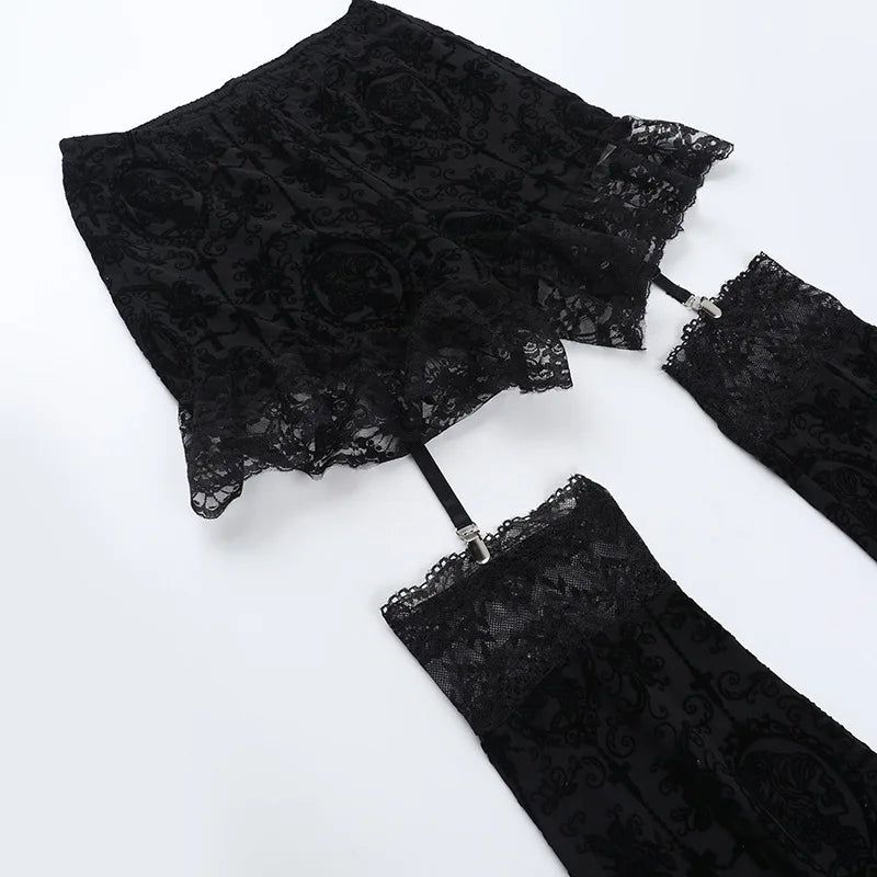 Gothic Harajuku Alt Goth Lace Patchwork Hollow Out High Waist Flare Pants