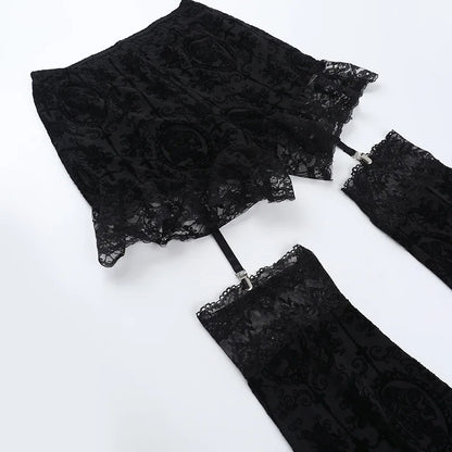 Gothic Harajuku Alt Goth Lace Patchwork Hollow Out High Waist Flare Pants