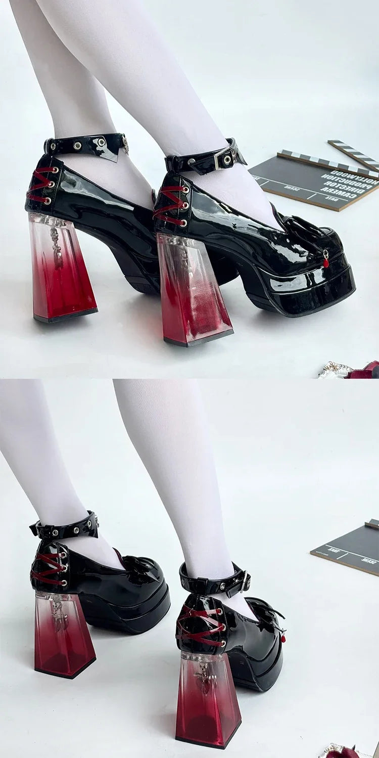 Gothic Japanese Lolita Harajuku Y2K Bow Transparent Platform High Heels Baby Doll Shoes (available in 3 colors)