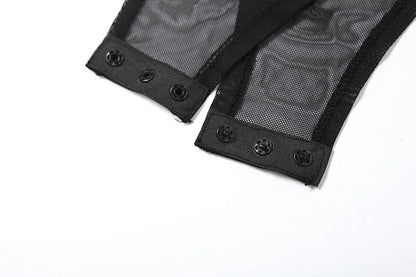 Gothic Y2K Dragon Print Mesh Patchwork Bodysuit Top