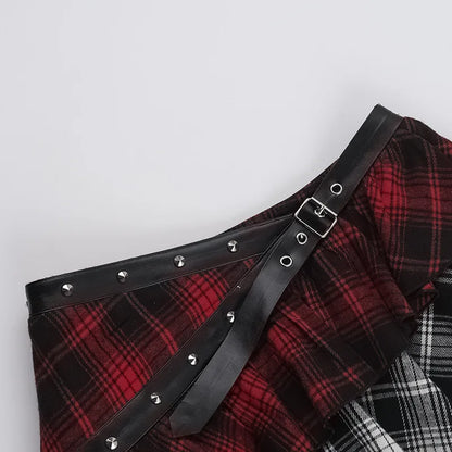 Alt Gothic Grunge Irregular Hem Layered Plaid Mini Skirt