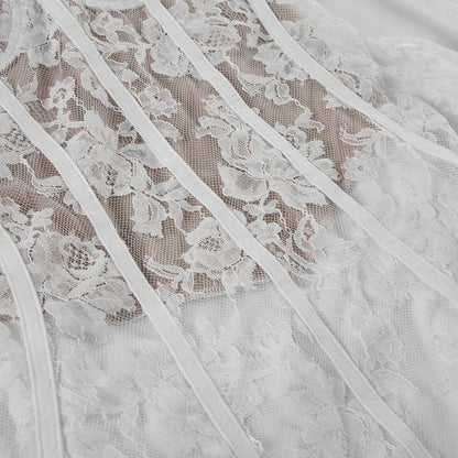 Gothic Romantic Goth Puff Sleeve Corset Waist White Lace Mini Dress