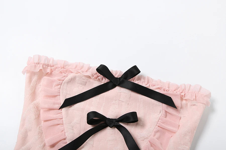 Coquette Pink Frayed Bow Tie Chest Wrapping Vest Top