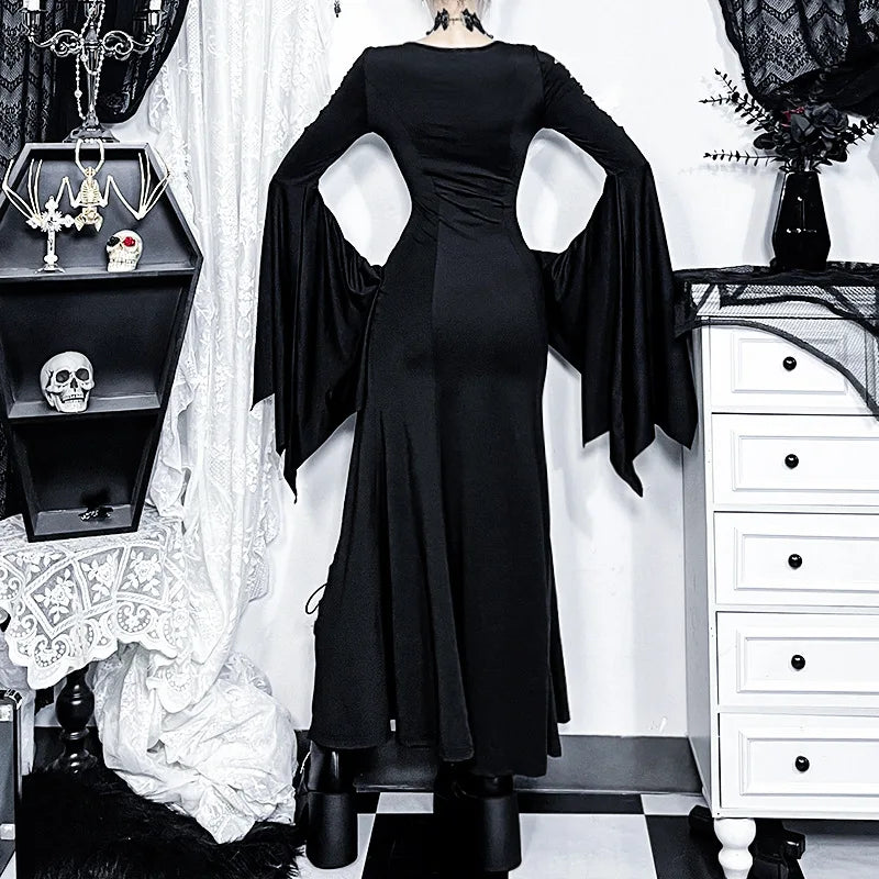 Gothic Alt Goth Hollow Out Side Slit Bat Wing Sleeves Dress – ROCK 'N DOLL