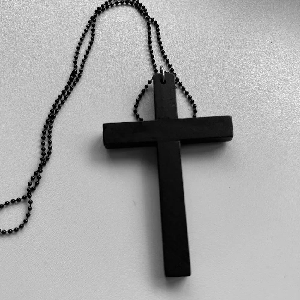 Gothic Alt Goth Large Wood Cross Pendant Necklace (available in 3 colors)