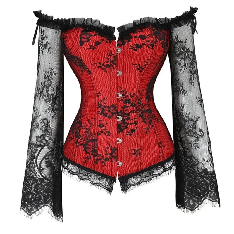 Gothic Romantic Off Shoulder Lace Sleeve Corset (available in 2 colors)
