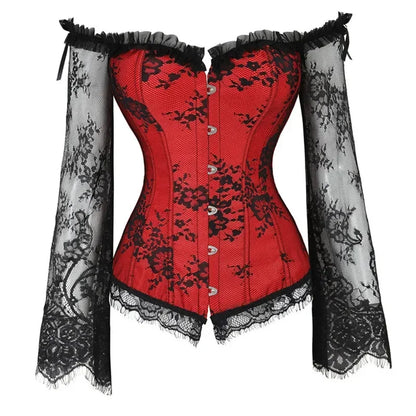 Gothic Romantic Off Shoulder Lace Sleeve Corset (available in 2 colors)