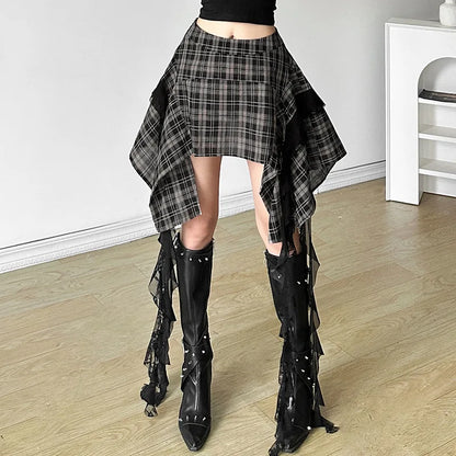 Alt Gothic Y2K Plaid Irregular Design Mini Skirt