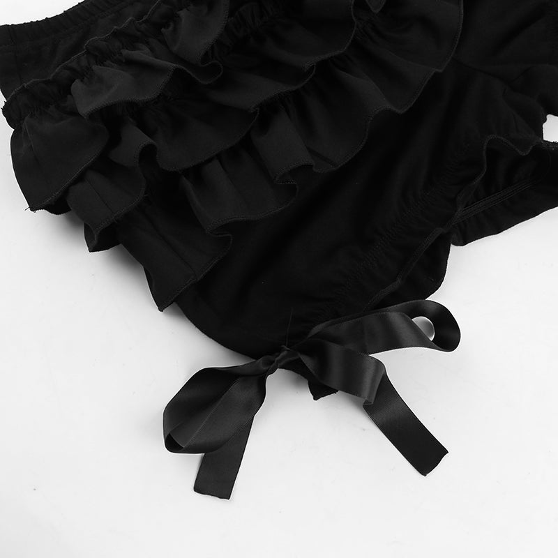 Gothic Alt High Waist Layered Ruffles Bloomer Shorts