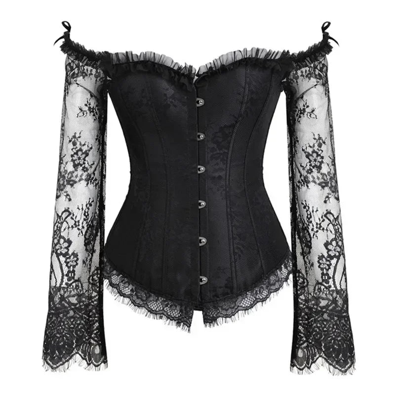 Gothic Romantic Off Shoulder Lace Sleeve Corset (available in 2 colors)