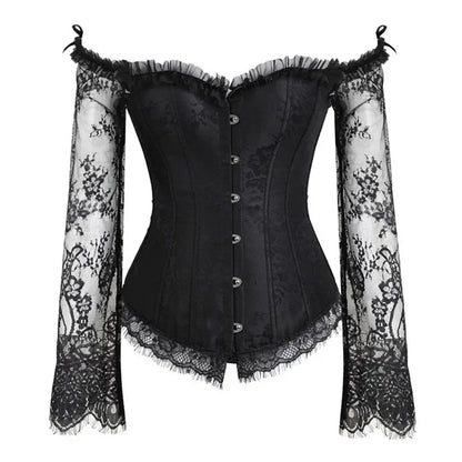 Gothic Romantic Off Shoulder Lace Sleeve Corset (available in 2 colors)